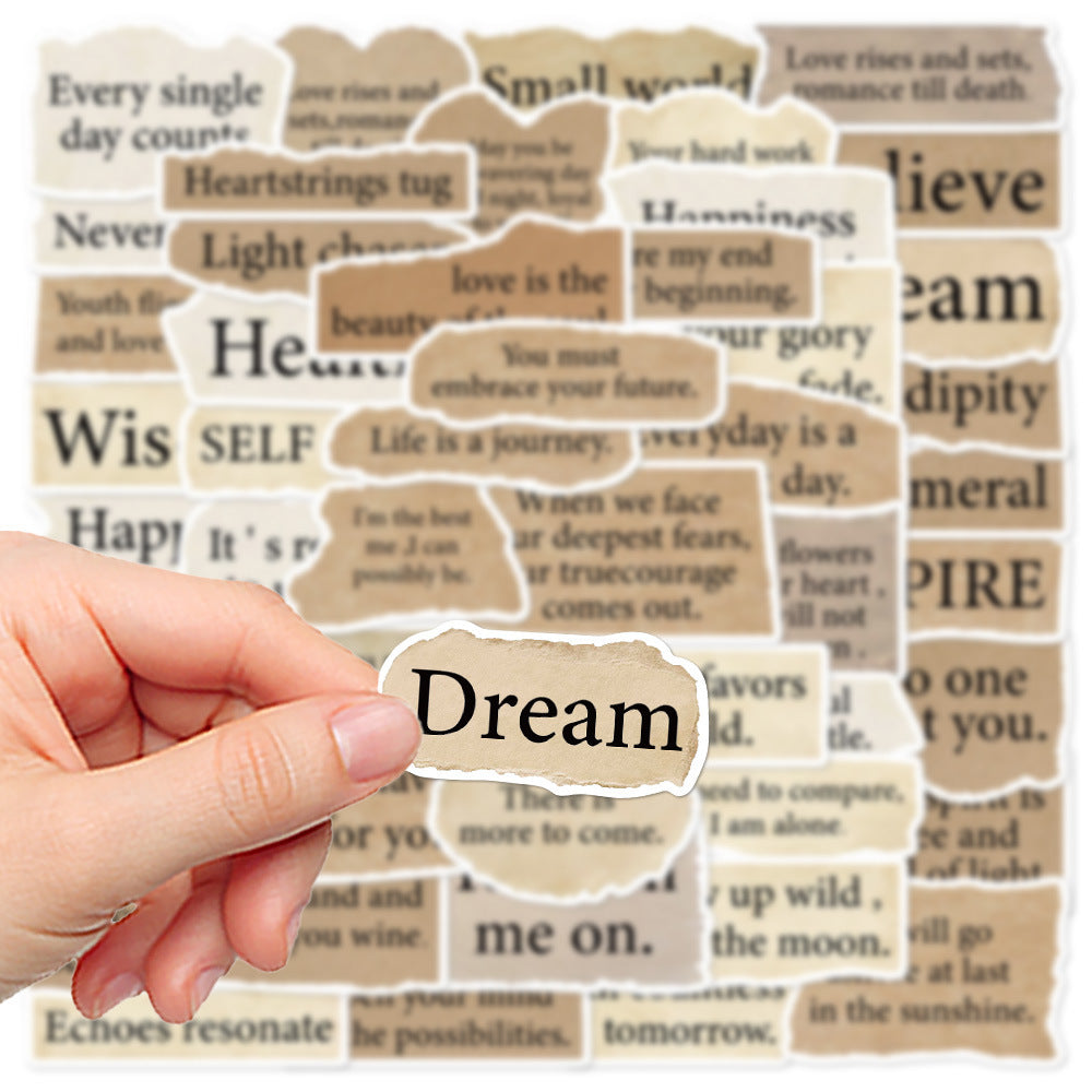 50 Pieces Torn English Stickers Laptop Notebook Decorative Stickers