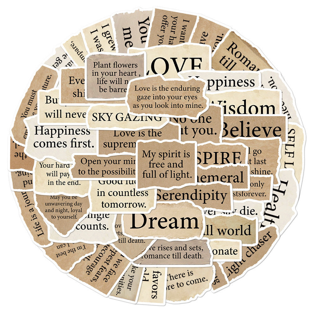 50 Pieces Torn English Stickers Laptop Notebook Decorative Stickers