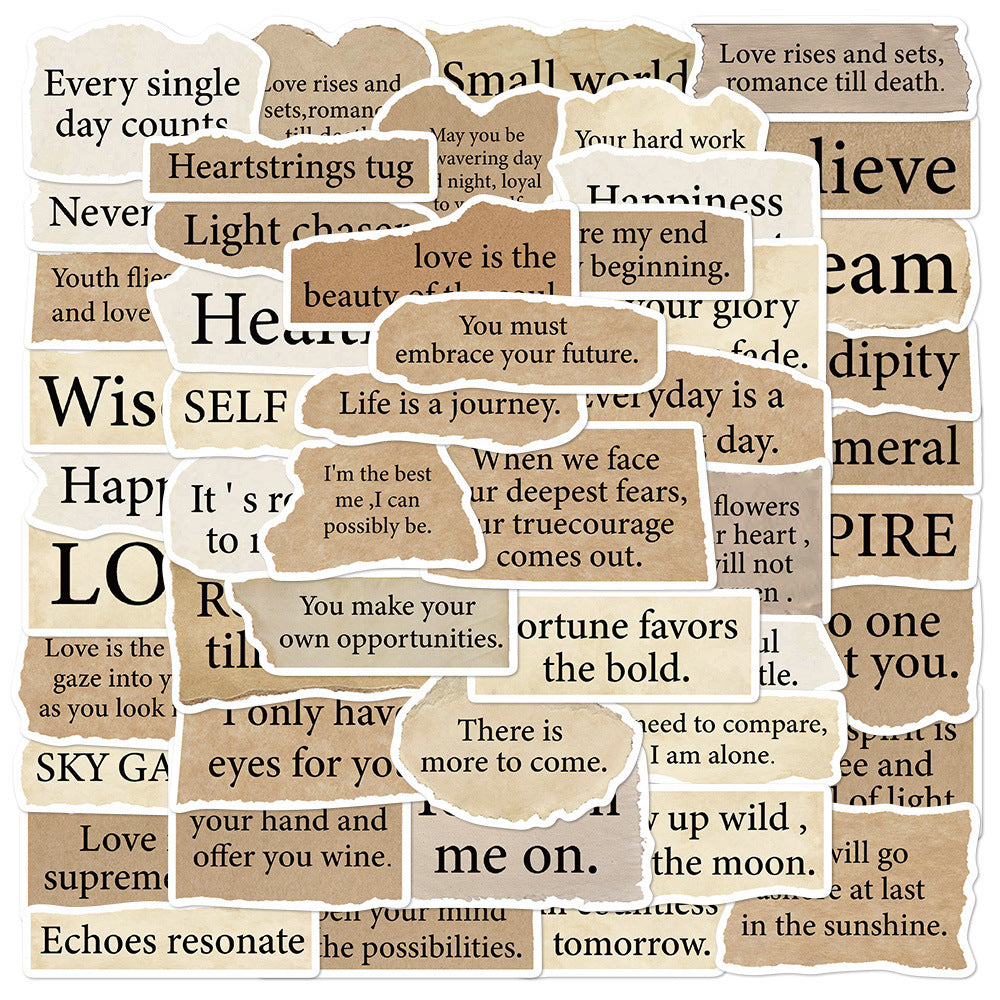 50 Pieces Torn English Stickers Laptop Notebook Decorative Stickers